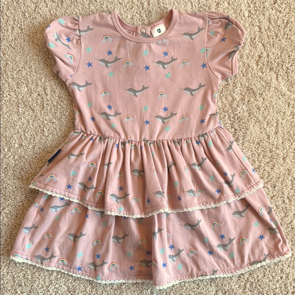 Korango Australia Cotton Narwhal and Rainbow Tiered Dress